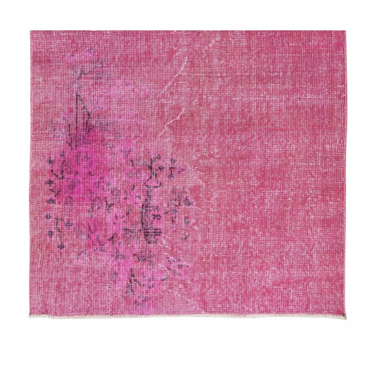 Art Deco Chinese Rug Over-Dyed in Pink, Mid-Century Hand Knotted Wool Carpet