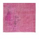 Art Deco Chinese Rug Over-Dyed in Pink, Mid-Century Hand Knotted Wool Carpet