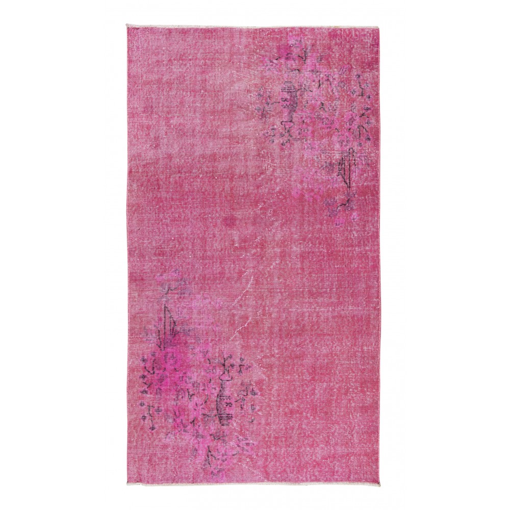 Art Deco Chinese Rug Over-Dyed in Pink, Modern Hand Knotted Wool Carpet