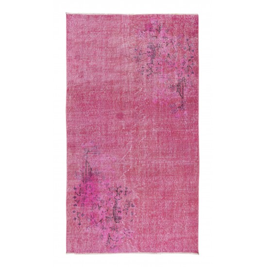 Art Deco Chinese Rug Over-Dyed in Pink, Mid-Century Hand Knotted Wool Carpet