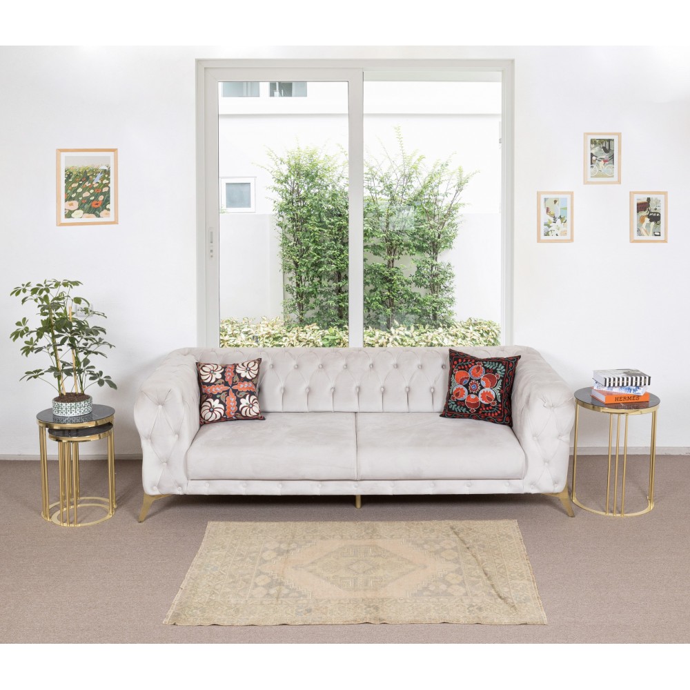 Vintage Geometric Medallion Design Handmade Turkish Accent Rug