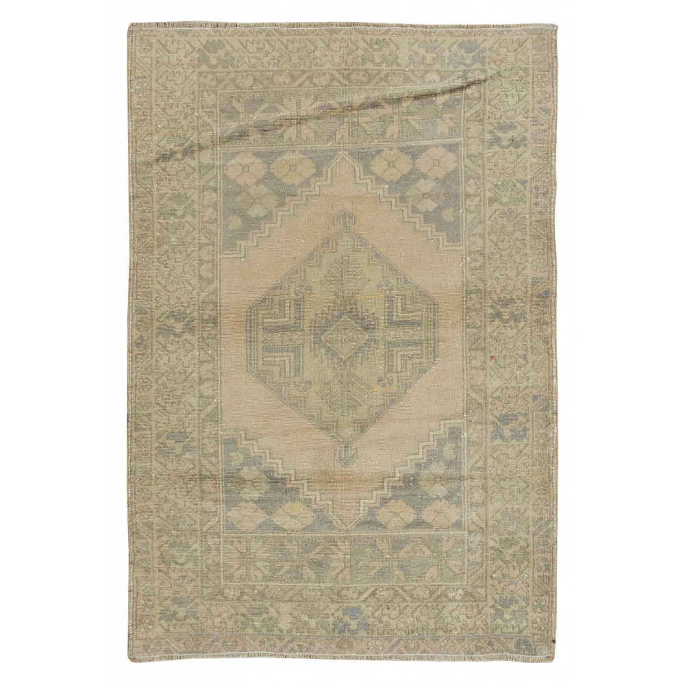 Vintage Geometric Medallion Design Handmade Turkish Accent Rug