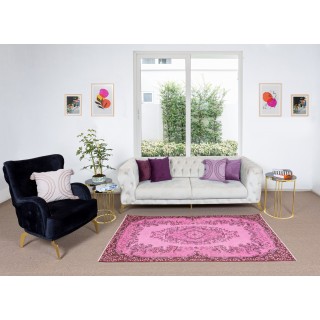 Vintage Handmade Turkish Wool Area Rug redyed in Pink Color for contemporary interiors Vintage Handmade Turkish Wool Area Rug redyed in Pink Color for contemporary interiors