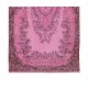 Floral Medallion Design Rug Over-Dyed in Pink, Vintage Hand Knotted Turkish Rug