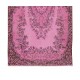 Floral Medallion Design Rug Over-Dyed in Pink, Vintage Hand Knotted Turkish Rug
