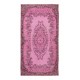 Floral Medallion Design Rug Over-Dyed in Pink, Vintage Hand Knotted Turkish Rug