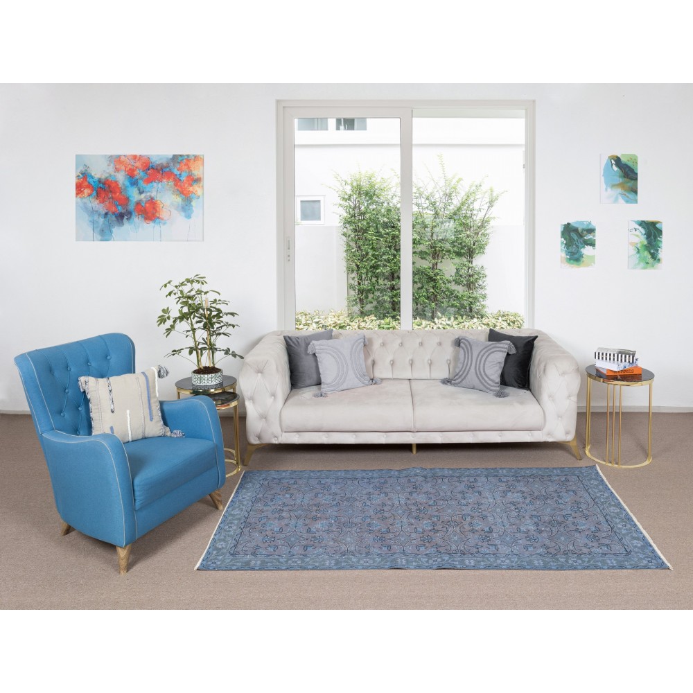 Hand Knotted Vintage Turkish Accent Rug Over-Dyed in Blue, Ideal 4 Modern Interiors