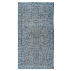 Hand Knotted Vintage Turkish Accent Rug Over-Dyed in Blue, Ideal 4 Modern Interiors