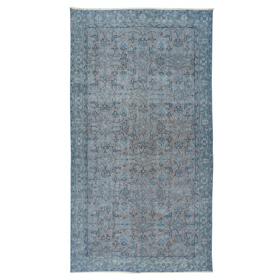 Hand Knotted Vintage Turkish Accent Rug Over-Dyed in Blue, Ideal 4 Modern Interiors