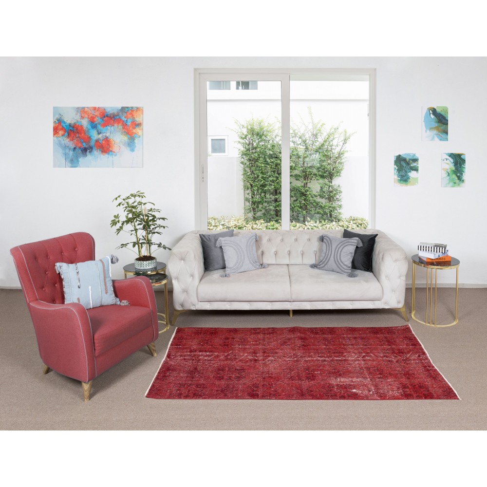 Modern Handmade Turkish Rug in Red Color