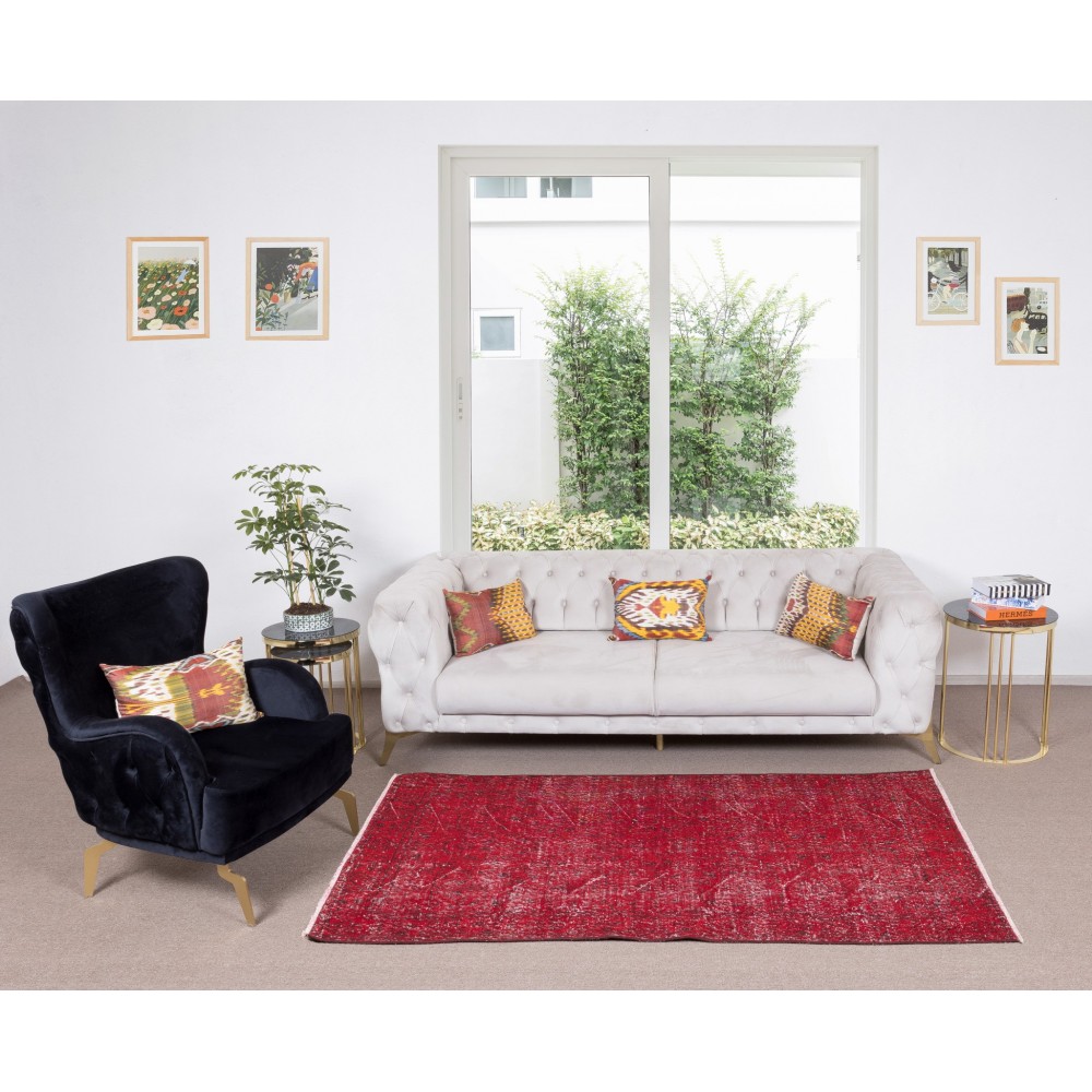 Contemporary Handmade Turkish Rug in Red Color