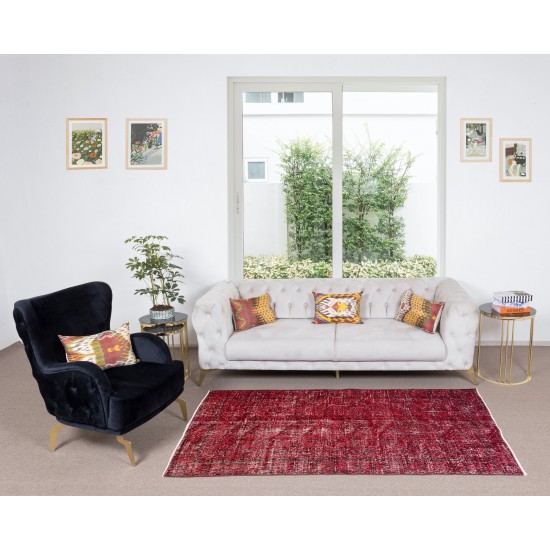 Contemporary Handmade Mid-Century Turkish Accent Rug Over-Dyed in Red Contemporary Handmade Mid-Century Turkish Accent Rug Over-Dyed in Red