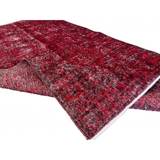 Contemporary Handmade Mid-Century Turkish Accent Rug Over-Dyed in Red Contemporary Handmade Mid-Century Turkish Accent Rug Over-Dyed in Red