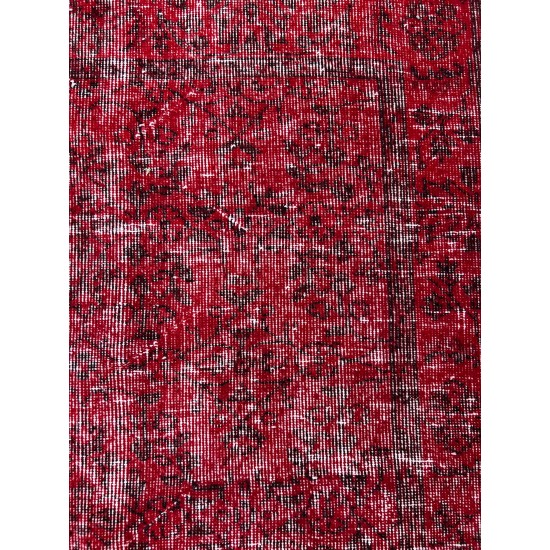 Contemporary Handmade Mid-Century Turkish Accent Rug Over-Dyed in Red Contemporary Handmade Mid-Century Turkish Accent Rug Over-Dyed in Red