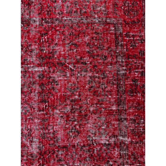 Contemporary Handmade Mid-Century Turkish Accent Rug Over-Dyed in Red