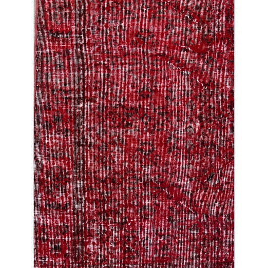 Contemporary Handmade Mid-Century Turkish Accent Rug Over-Dyed in Red