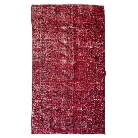 Contemporary Handmade Mid-Century Turkish Accent Rug Over-Dyed in Red