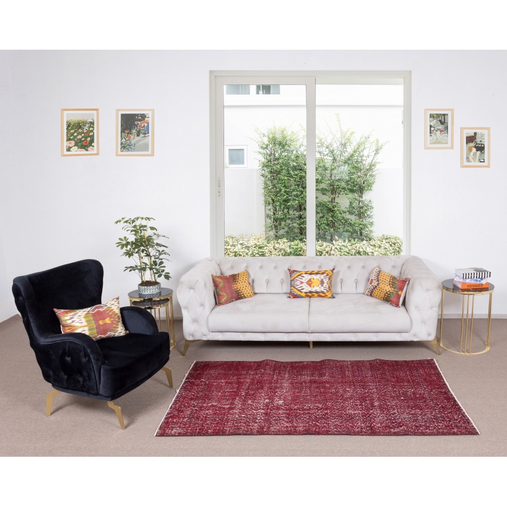 Modern Handmade Turkish Rug in Red Color
