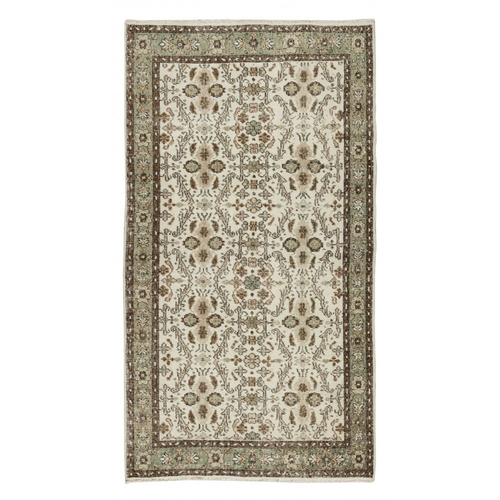 Vintage Handmade Turkish Accent Rug, Floral Patterned Floor Covering