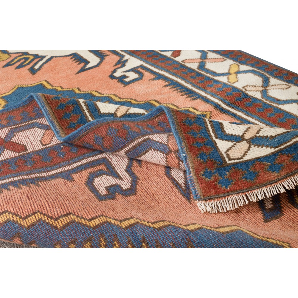 Vintage Handmade Turkish Rug with Geometric Design, 100% Wool