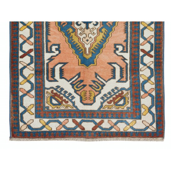 Mid-Century Handmade Turkish Traditional Wool Rug with Geometric Design