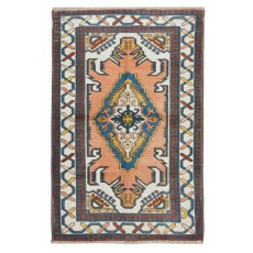 Vintage Handmade Turkish Rug with Geometric Design, 100% Wool