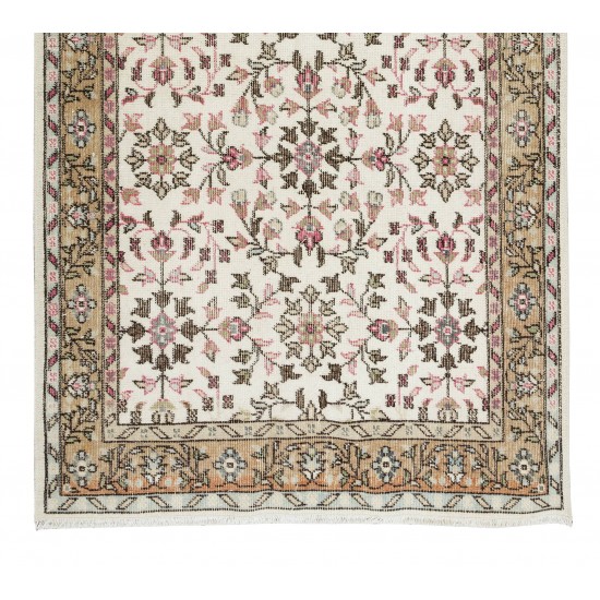 Vintage Floral Turkish Accent Rug, Authentic Hand Knotted Wool Carpet