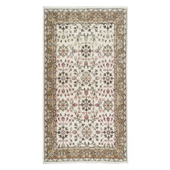 Vintage Floral Turkish Accent Rug, Authentic Hand Knotted Wool Carpet
