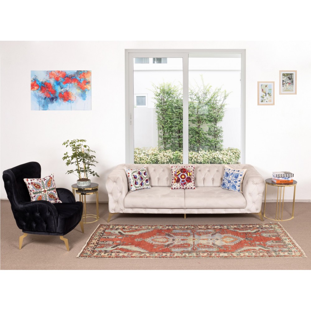 Unique Vintage Turkish Geometric Runner Rug for Hallway Decor