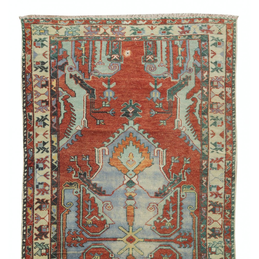 Unique Vintage Turkish Geometric Runner Rug for Hallway Decor