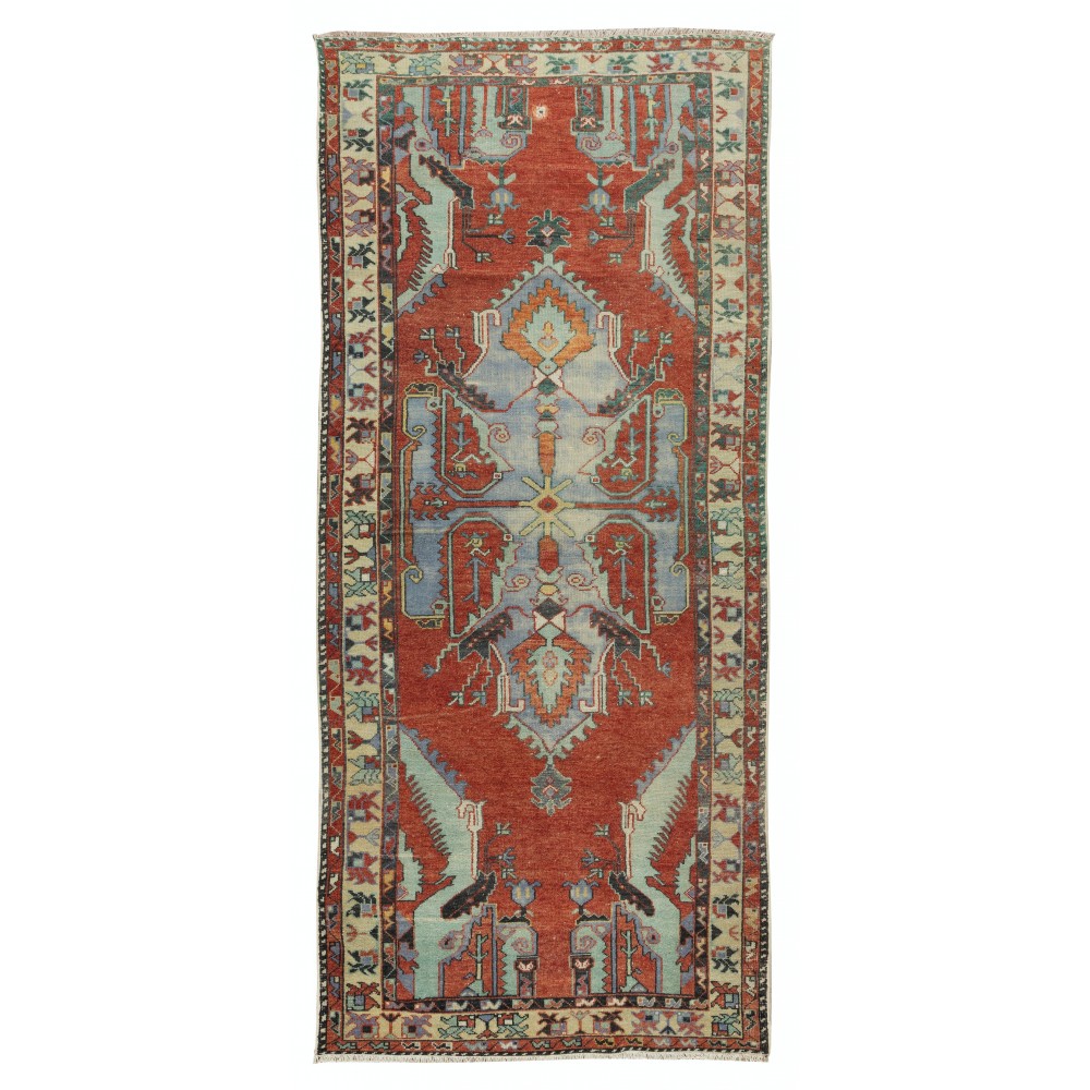 Unique Vintage Turkish Geometric Runner Rug for Hallway Decor