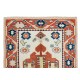 Hand Knotted Geometric Rug in Cream, Red & Blue Colors, 100% Wool