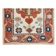 Vintage Hand Knotted Geometric Rug in Cream, Red & Blue Colors