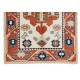 Hand Knotted Geometric Rug in Cream, Red & Blue Colors, 100% Wool