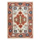 Vintage Hand Knotted Geometric Rug in Cream, Red & Blue Colors
