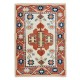 Hand Knotted Geometric Rug in Cream, Red & Blue Colors, 100% Wool