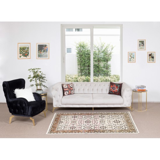 Authentic Handmade Vintage Turkish Wool Accent Rug with Colorful Flowers Authentic Handmade Vintage Turkish Wool Accent Rug with Colorful Flowers