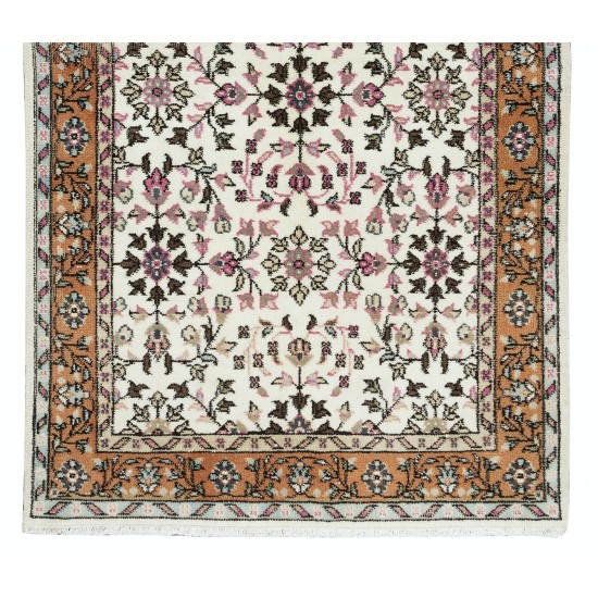 Authentic Handmade Vintage Turkish Wool Accent Rug with Colorful Flowers Authentic Handmade Vintage Turkish Wool Accent Rug with Colorful Flowers