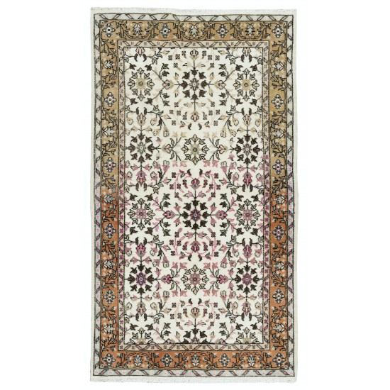 Authentic Handmade Vintage Turkish Wool Accent Rug with Colorful Flowers Authentic Handmade Vintage Turkish Wool Accent Rug with Colorful Flowers