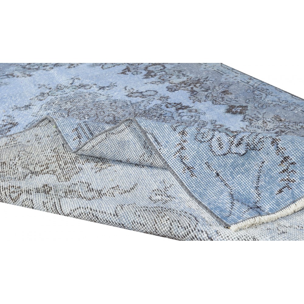 Handmade Upcycled Turkish Rug Over-Dyed in Light Blue 4 Modern Home and Office