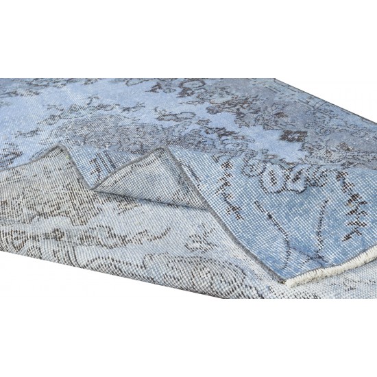 Handmade 1960s Turkish Rug Over-Dyed in Light Blue 4 Modern Home and Office Handmade 1960s Turkish Rug Over-Dyed in Light Blue 4 Modern Home and Office