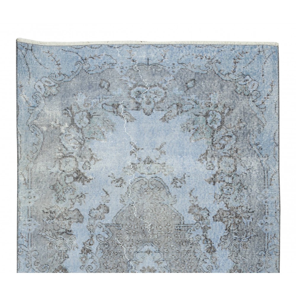 Handmade Upcycled Turkish Rug Over-Dyed in Light Blue 4 Modern Home and Office
