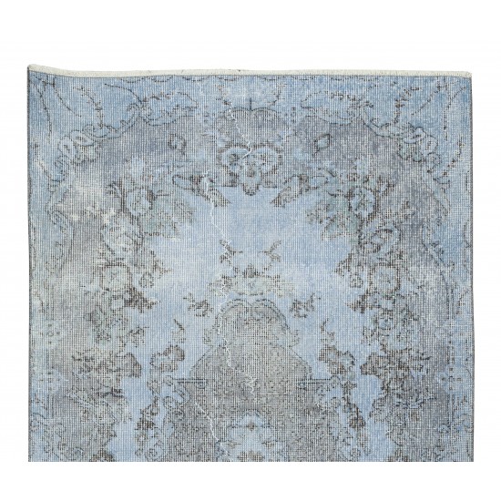 Handmade 1960s Turkish Rug Over-Dyed in Light Blue 4 Modern Home and Office Handmade 1960s Turkish Rug Over-Dyed in Light Blue 4 Modern Home and Office