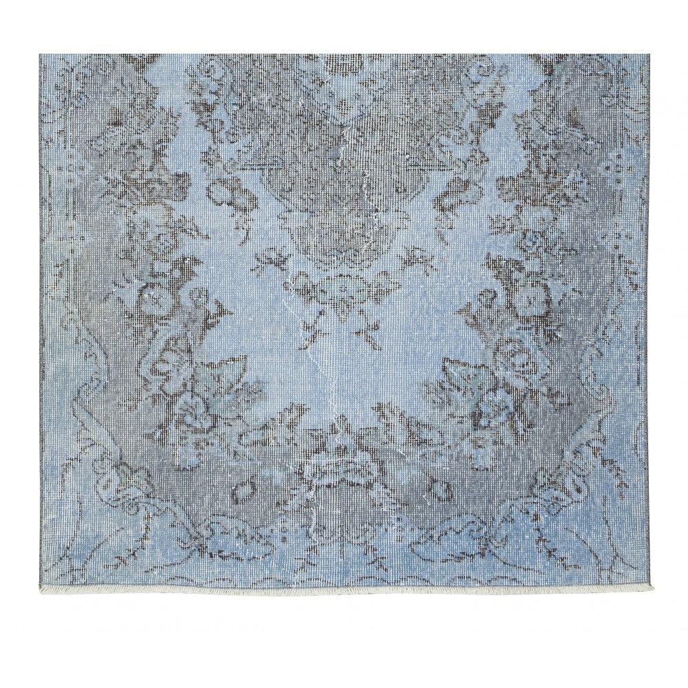 Handmade Upcycled Turkish Rug Over-Dyed in Light Blue 4 Modern Home and Office