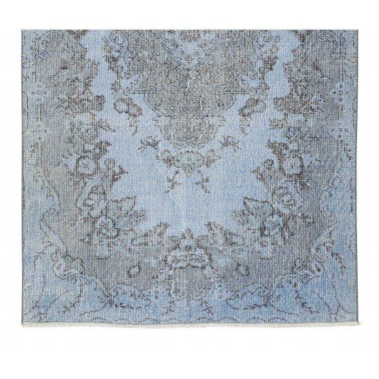 Handmade 1960s Turkish Rug Over-Dyed in Light Blue 4 Modern Home and Office Handmade 1960s Turkish Rug Over-Dyed in Light Blue 4 Modern Home and Office