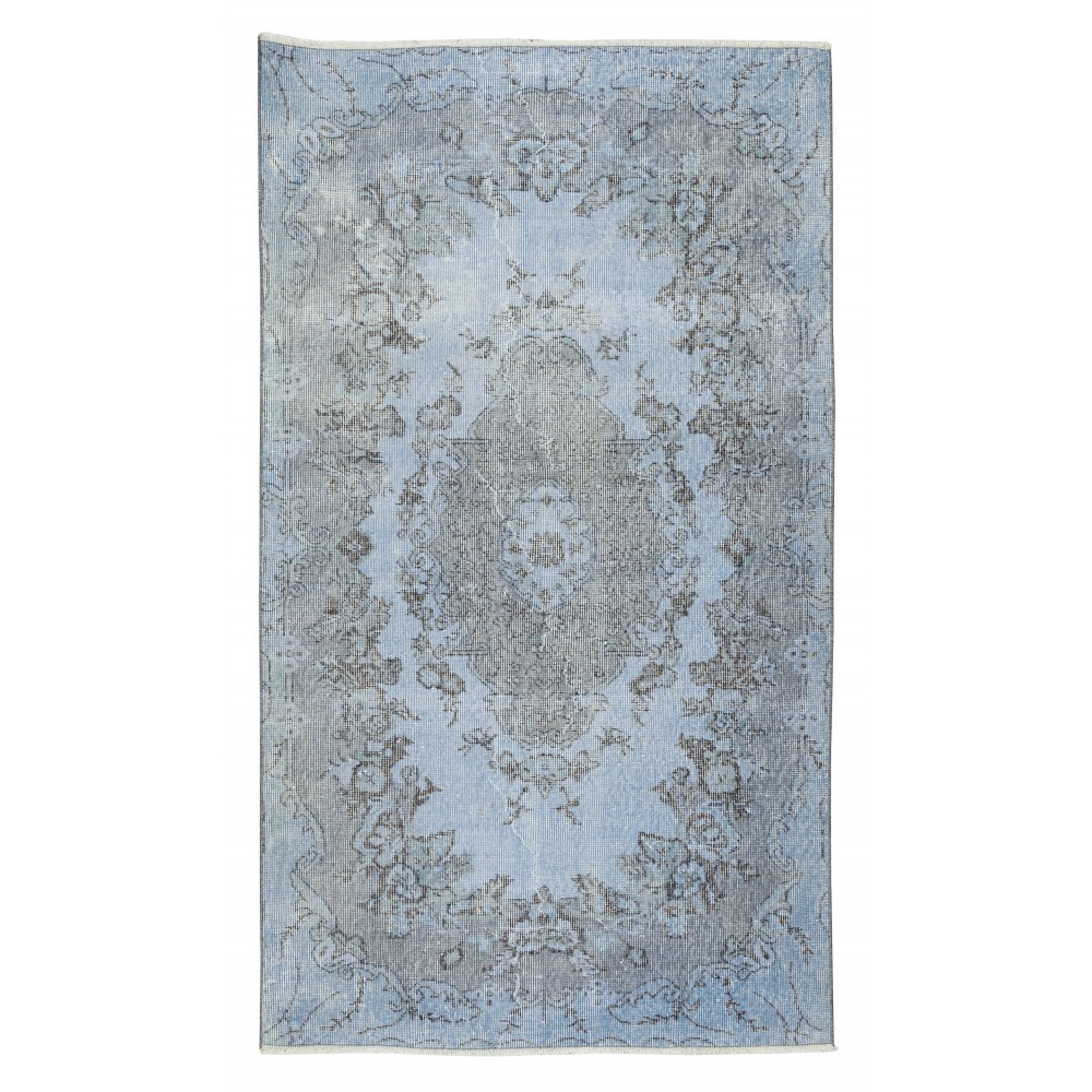 Handmade Upcycled Turkish Rug Over-Dyed in Light Blue 4 Modern Home and Office