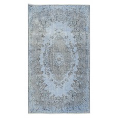 Handmade Upcycled Turkish Rug Over-Dyed in Light Blue 4 Modern Home and Office