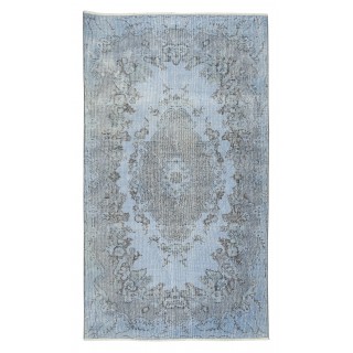 Handmade Upcycled Turkish Rug Over-Dyed in Light Blue 4 Modern Home and Office