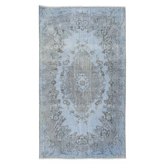 Handmade 1960s Turkish Rug Over-Dyed in Light Blue 4 Modern Home and Office Handmade 1960s Turkish Rug Over-Dyed in Light Blue 4 Modern Home and Office