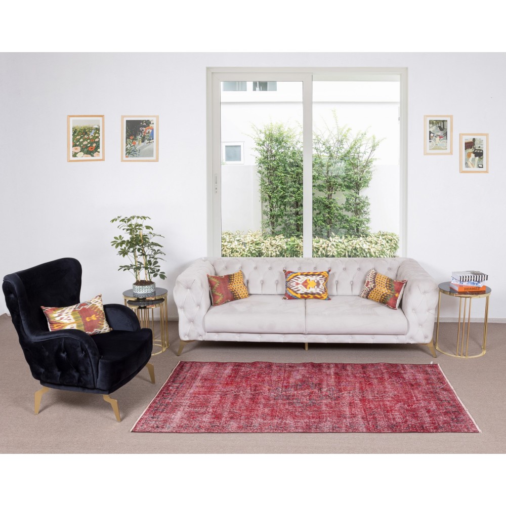Contemporary Handmade Turkish Rug in Red Color